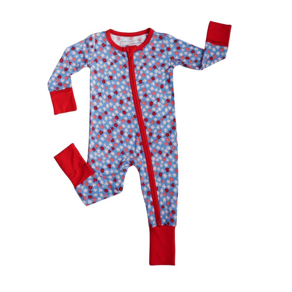 NEW SMALL SHOP kids floral bamboo zipper romper in blue ditsy